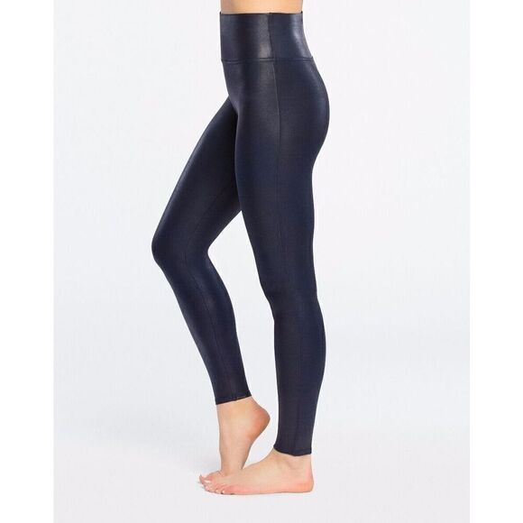 SPANX- Faux Leather Leggings Night Navy Women's Size Large - Picture 1 of 8